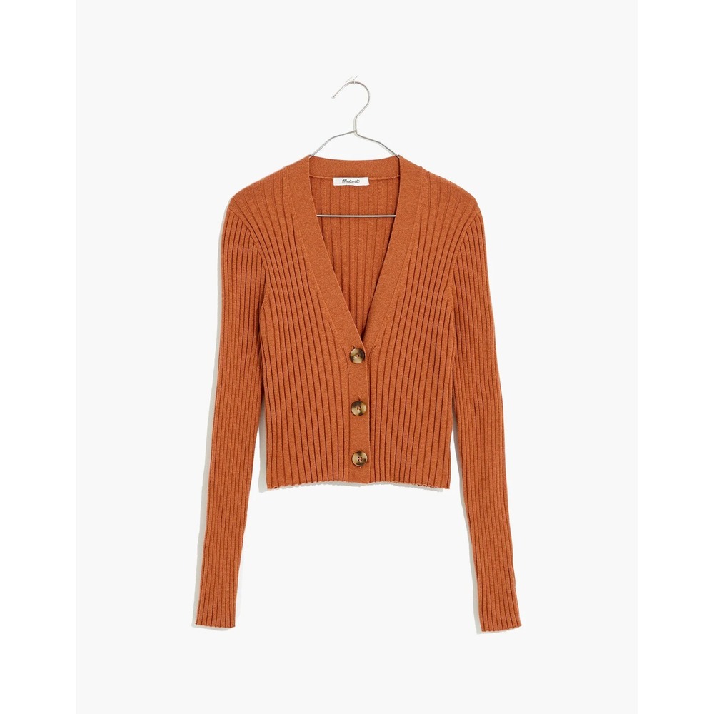 Madewell Brenville Crop Cardigan Wool Blend Sweater Heather Caravan-  Large